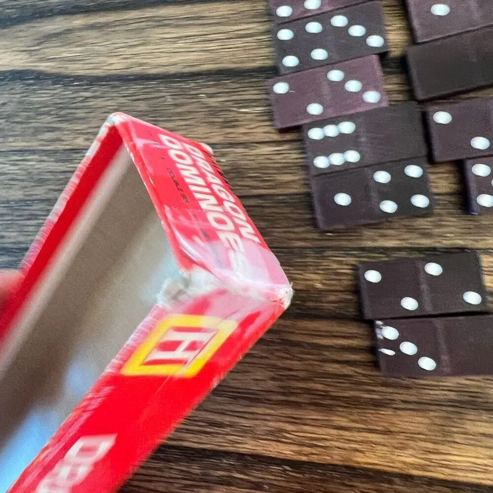 Vintage HALSAM Double Six DRAGON DOMINOES Wooden 25 Pieces In Box missing 3